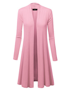 WSK1048 Womens Solid Long Sleeve Open Front Long Cardigan