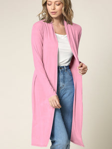 WSK1048 Womens Solid Long Sleeve Open Front Long Cardigan