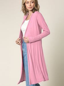 WSK1048 Womens Solid Long Sleeve Open Front Long Cardigan