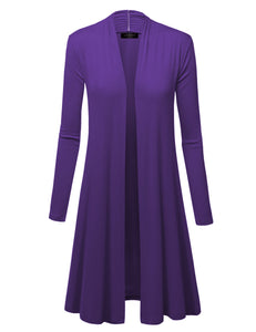 WSK1048 Womens Solid Long Sleeve Open Front Long Cardigan