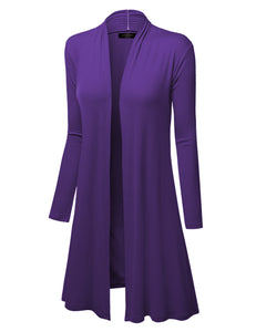 WSK1048 Womens Solid Long Sleeve Open Front Long Cardigan