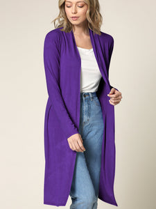 WSK1048 Womens Solid Long Sleeve Open Front Long Cardigan