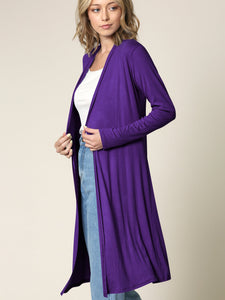 WSK1048 Womens Solid Long Sleeve Open Front Long Cardigan