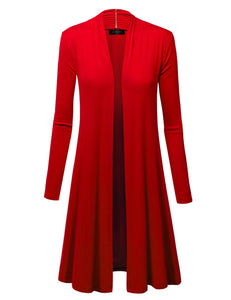 WSK1048 Womens Solid Long Sleeve Open Front Long Cardigan