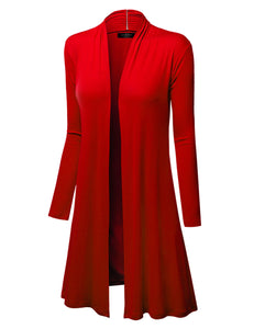 WSK1048 Womens Solid Long Sleeve Open Front Long Cardigan