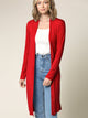 WSK1048 Womens Solid Long Sleeve Open Front Long Cardigan