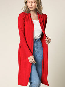 WSK1048 Womens Solid Long Sleeve Open Front Long Cardigan