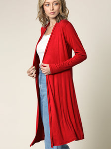 WSK1048 Womens Solid Long Sleeve Open Front Long Cardigan