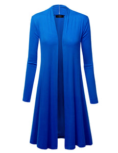 WSK1048 Womens Solid Long Sleeve Open Front Long Cardigan