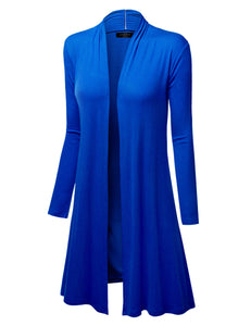 WSK1048 Womens Solid Long Sleeve Open Front Long Cardigan