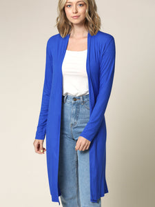 WSK1048 Womens Solid Long Sleeve Open Front Long Cardigan