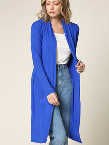 WSK1048 Womens Solid Long Sleeve Open Front Long Cardigan