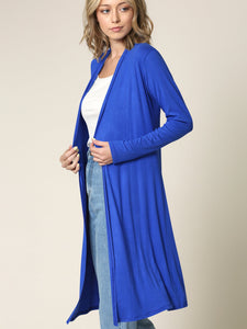 WSK1048 Womens Solid Long Sleeve Open Front Long Cardigan