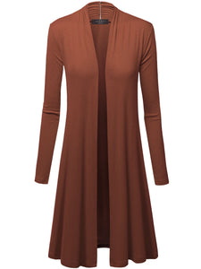 WSK1048 Womens Solid Long Sleeve Open Front Long Cardigan