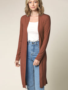 WSK1048 Womens Solid Long Sleeve Open Front Long Cardigan