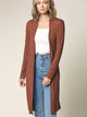 WSK1048 Womens Solid Long Sleeve Open Front Long Cardigan