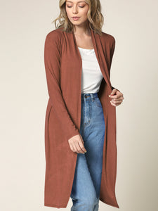 WSK1048 Womens Solid Long Sleeve Open Front Long Cardigan