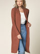 WSK1048 Womens Solid Long Sleeve Open Front Long Cardigan
