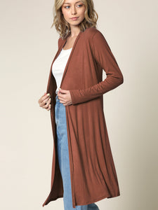 WSK1048 Womens Solid Long Sleeve Open Front Long Cardigan