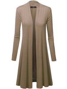 WSK1048 Womens Solid Long Sleeve Open Front Long Cardigan