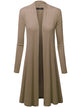 WSK1048 Womens Solid Long Sleeve Open Front Long Cardigan