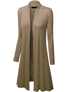 WSK1048 Womens Solid Long Sleeve Open Front Long Cardigan
