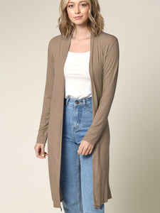 WSK1048 Womens Solid Long Sleeve Open Front Long Cardigan