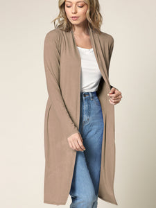 WSK1048 Womens Solid Long Sleeve Open Front Long Cardigan