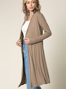 WSK1048 Womens Solid Long Sleeve Open Front Long Cardigan
