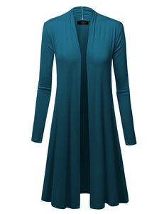 WSK1048 Womens Solid Long Sleeve Open Front Long Cardigan