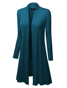 WSK1048 Womens Solid Long Sleeve Open Front Long Cardigan