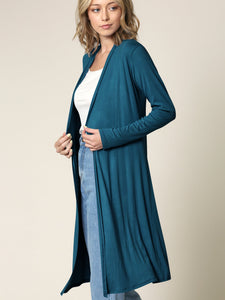 WSK1048 Womens Solid Long Sleeve Open Front Long Cardigan