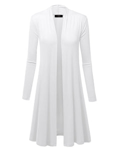 WSK1048 Womens Solid Long Sleeve Open Front Long Cardigan