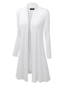 WSK1048 Womens Solid Long Sleeve Open Front Long Cardigan