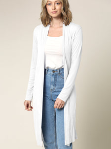 WSK1048 Womens Solid Long Sleeve Open Front Long Cardigan