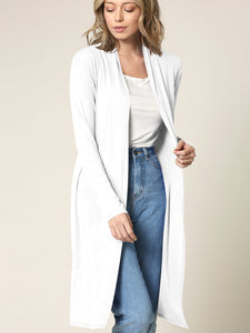 WSK1048 Womens Solid Long Sleeve Open Front Long Cardigan