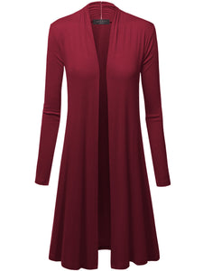 WSK1048 Womens Solid Long Sleeve Open Front Long Cardigan