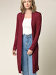 WSK1048 Womens Solid Long Sleeve Open Front Long Cardigan