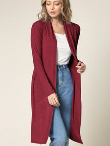 WSK1048 Womens Solid Long Sleeve Open Front Long Cardigan