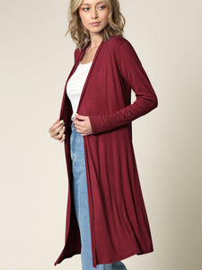 WSK1048 Womens Solid Long Sleeve Open Front Long Cardigan