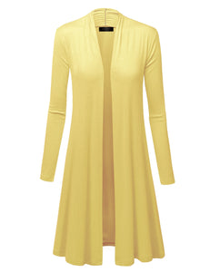 WSK1048 Womens Solid Long Sleeve Open Front Long Cardigan