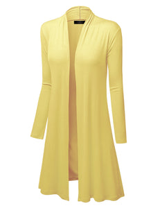 WSK1048 Womens Solid Long Sleeve Open Front Long Cardigan