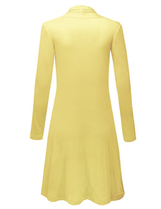 WSK1048 Womens Solid Long Sleeve Open Front Long Cardigan