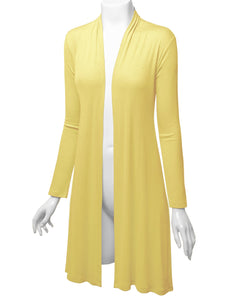 WSK1048 Womens Solid Long Sleeve Open Front Long Cardigan