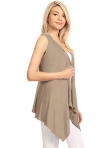 WSK1071 Women's Lightweight Sleeveless Open Front Drape Vest Cardigan