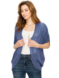 WSK1528 Womens Short Sleeve Open-Front Batwing Cardigan