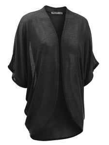 WSK1528 Womens Short Sleeve Open-Front Batwing Cardigan