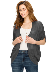 WSK1528 Womens Short Sleeve Open-Front Batwing Cardigan