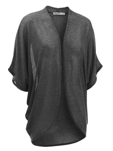 WSK1528 Womens Short Sleeve Open-Front Batwing Cardigan