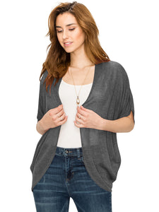 WSK1528 Womens Short Sleeve Open-Front Batwing Cardigan